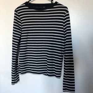 Blue and white striped long sleeve top